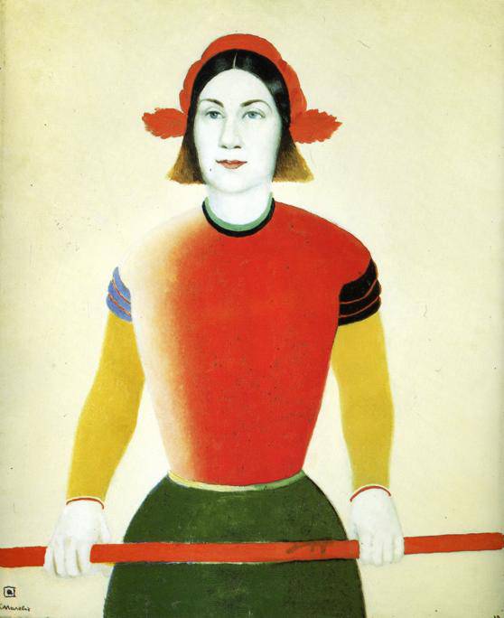 Girl with Red Flagpole by Kazimir Malevich — hand-painted portrait oil painting reproduction on canvas