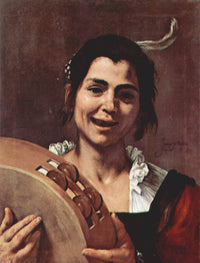 Girl with Tambourine by Jusepe de Ribera — hand-painted portrait oil painting reproduction on canvas