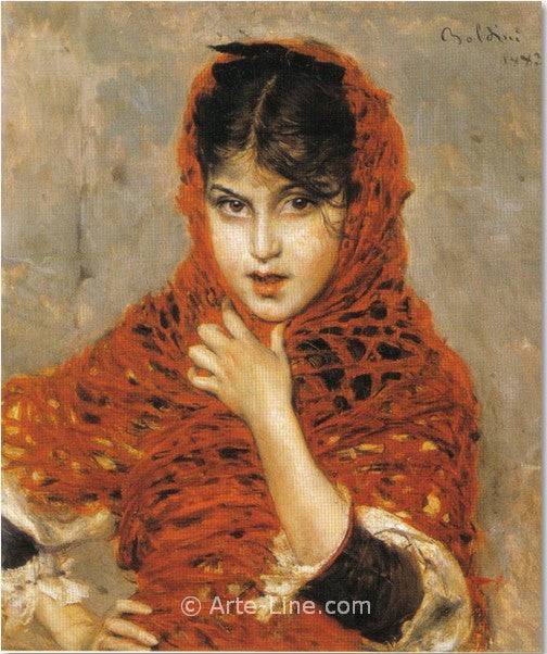 Girl with the red shawl by Giovanni Boldini, hand-painted portrait oil painting reproduction on canvas