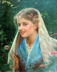 Girl with white veil by Noè Bordignon — hand-painted portrait oil painting reproduction on canvas