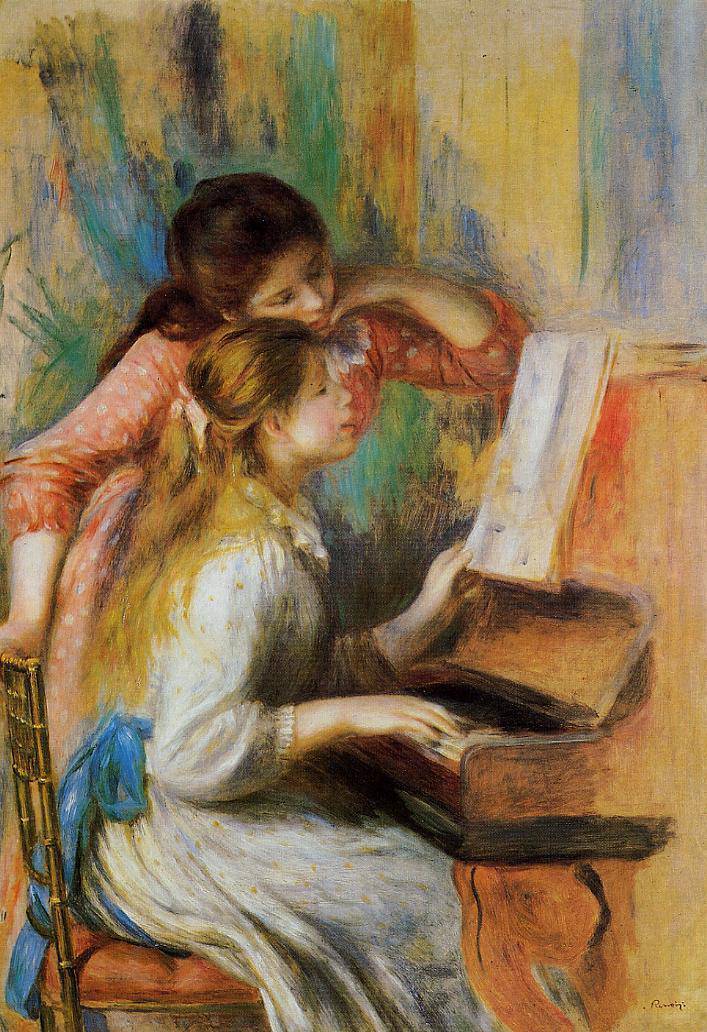 Girls at the Piano by Pierre-Auguste Renoir — hand-painted portrait oil painting reproduction on canvas
