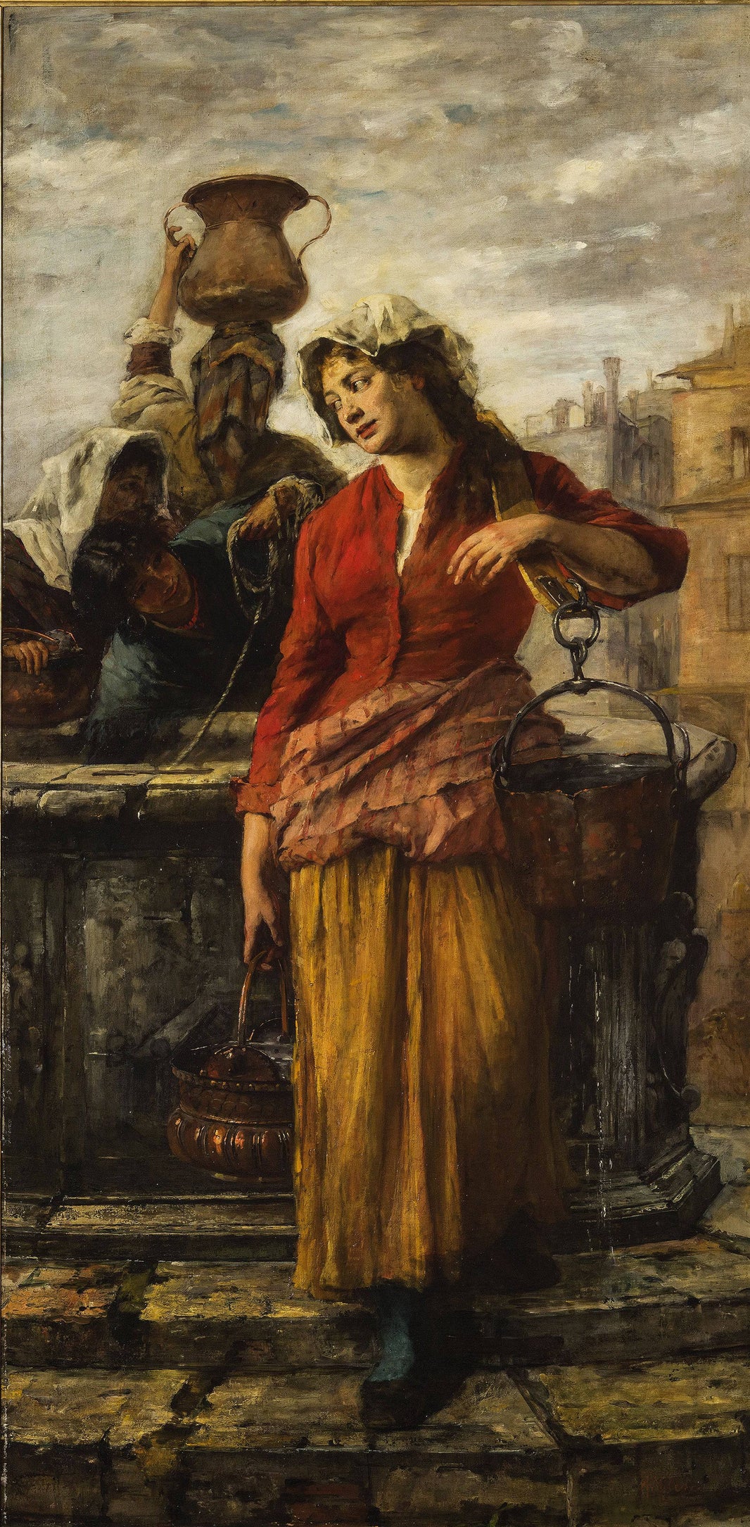 Girls at the source in Venice by Alessandro Milesi, hand-painted portrait oil painting reproduction on canvas