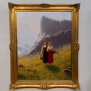 Girls in a Mountain Landscape by Hans Dahl — mountain oil painting wall art, Romanticism
