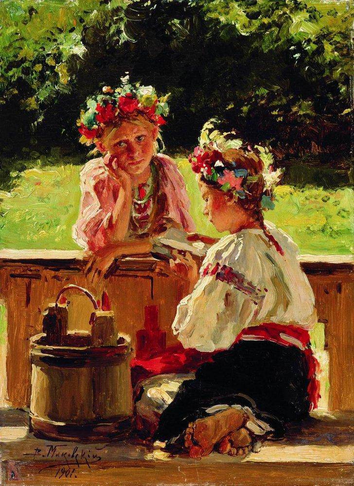 Girls lightened by sun by Vladimir Makovsky — hand-painted landscape oil painting reproduction on canvas