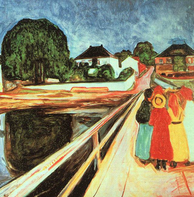 Girls on a Bridge by Edvard Munch, hand-painted abstract oil painting reproduction on canvas