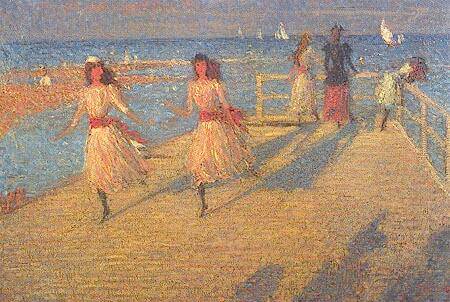 Girls Running, Walberswick Pier by Philip Wilson Steer — hand-painted landscape oil painting reproduction on canvas