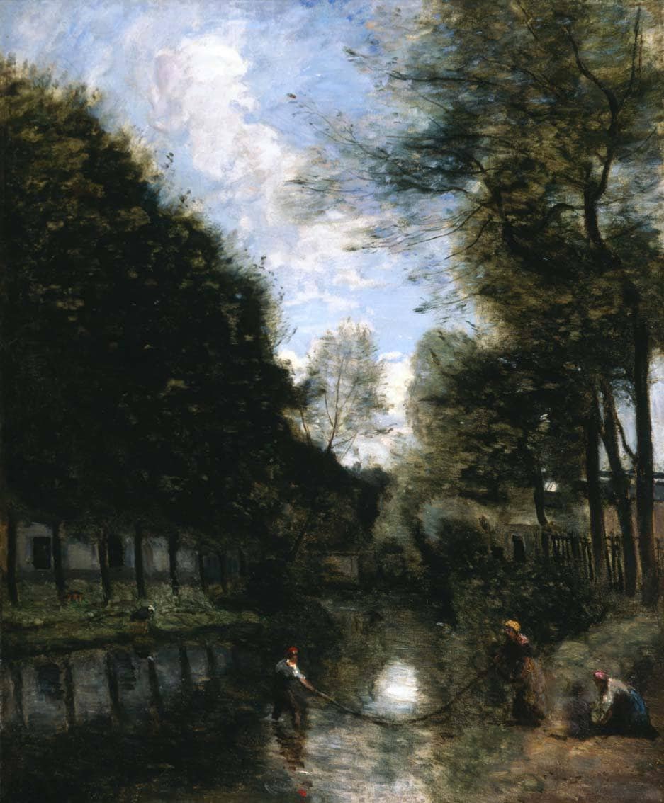 Gisors, River Bordered by Trees by Camille Corot — hand-painted botanical oil painting reproduction on canvas