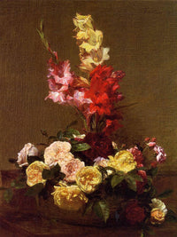 Gladiolas and Roses by Henri Fantin-Latour — hand-painted botanical oil painting reproduction on canvas