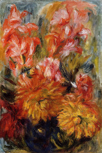 Gladiolas in a Blue Vase by Pierre-Auguste Renoir — hand-painted botanical oil painting reproduction on canvas