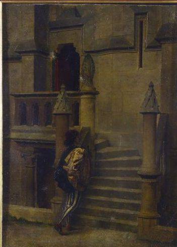 Glimpse of a palace with a male character - Federico Faruffini