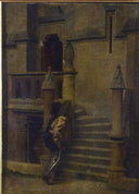 Glimpse of a palace with a male character by Federico Faruffini — hand-painted architectural oil painting reproduction on canvas