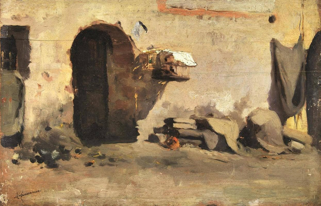 Glimpse of the courtyard by Michele Cammarano — hand-painted architectural oil painting reproduction on canvas