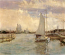 Gloucester Harbor by John Henry Twachtman — ships oil painting wall art, Impressionism