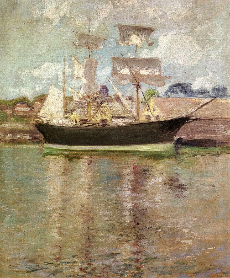 Gloucester Schooner by John Henry Twachtman — hand-painted nautical oil painting reproduction on canvas