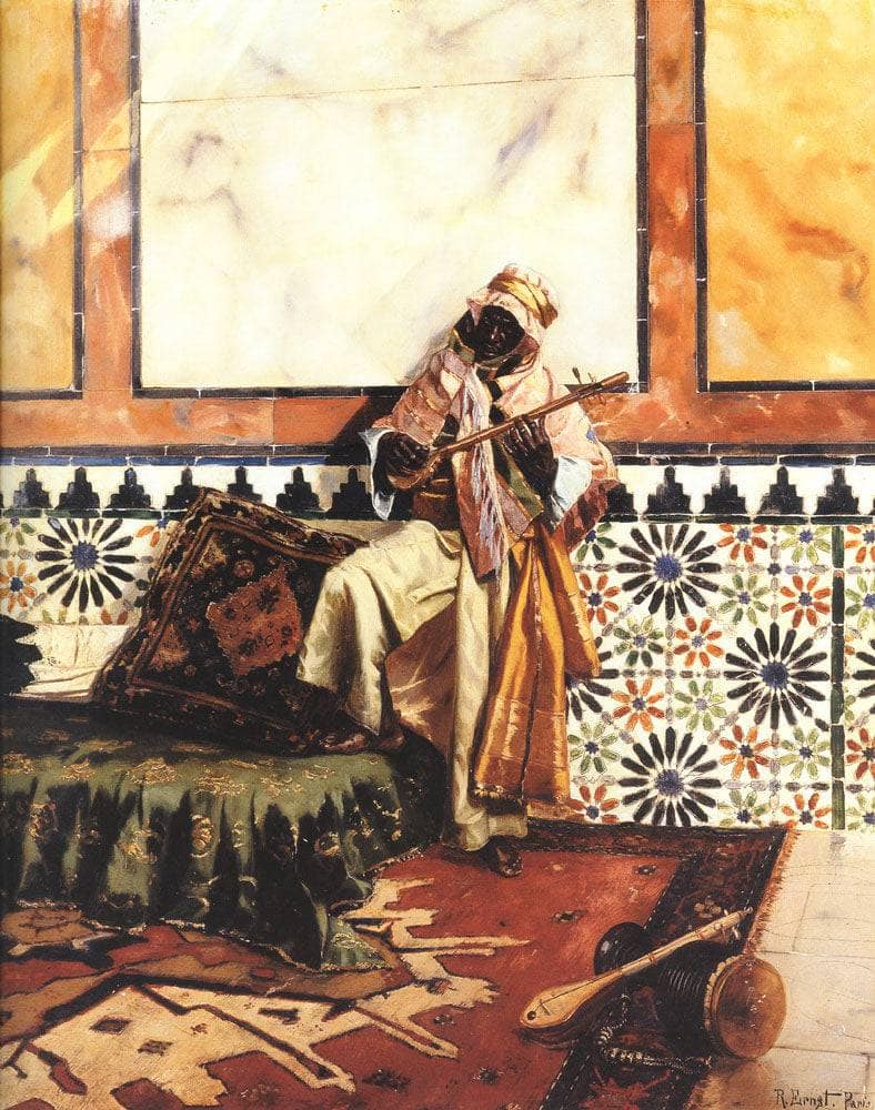 Gnaoua in a North African Interior by Rudolf Ernst — hand-painted portrait oil painting reproduction on canvas