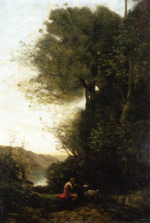 Goatherd Charming His Goat with a Flute - Camille Corot