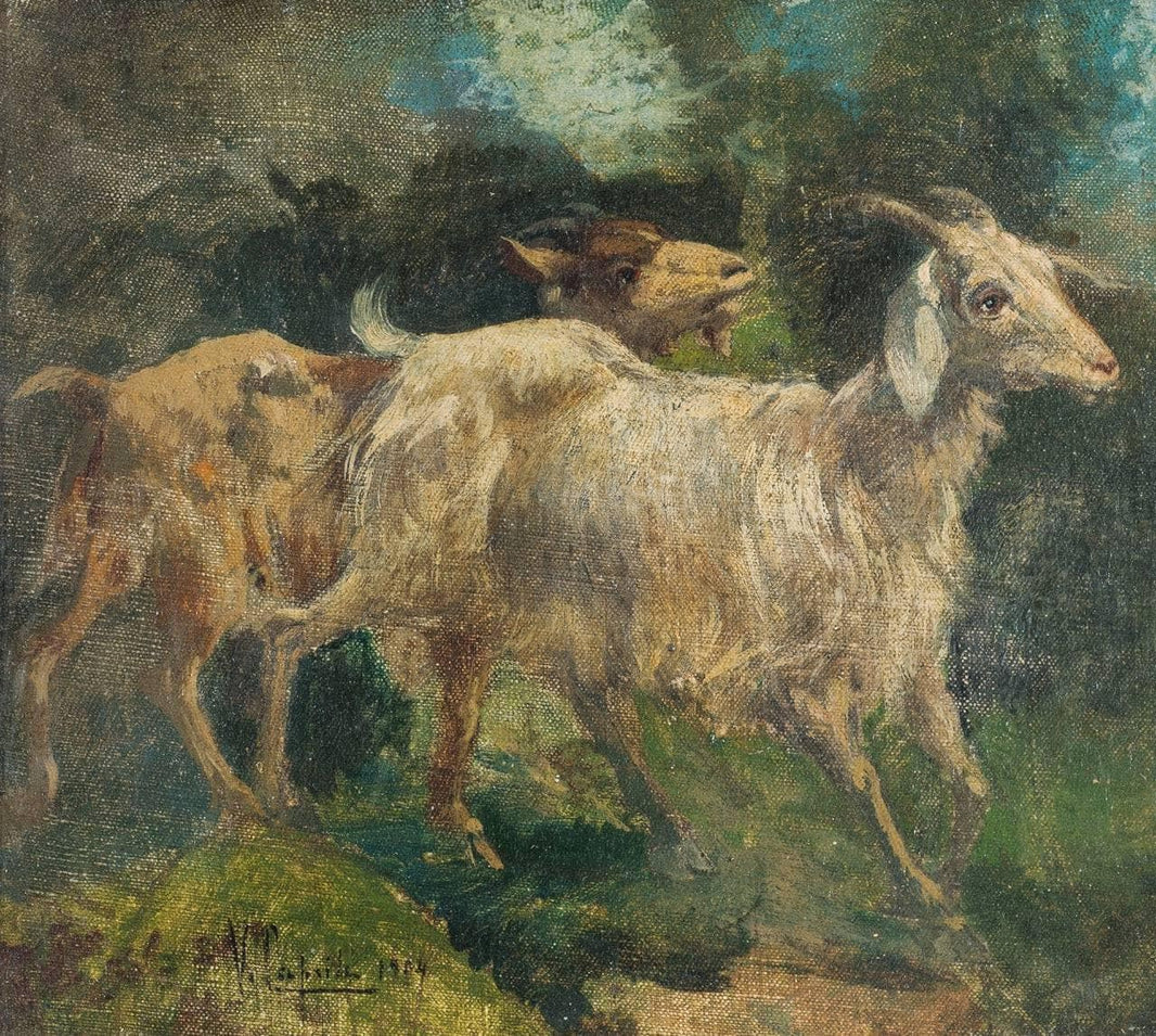 Goats by Vincenzo Caprile — hand-painted animal oil painting reproduction on canvas
