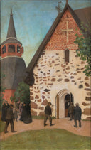 Going to Church. by Pekka Halonen — hand-painted architectural oil painting reproduction on canvas