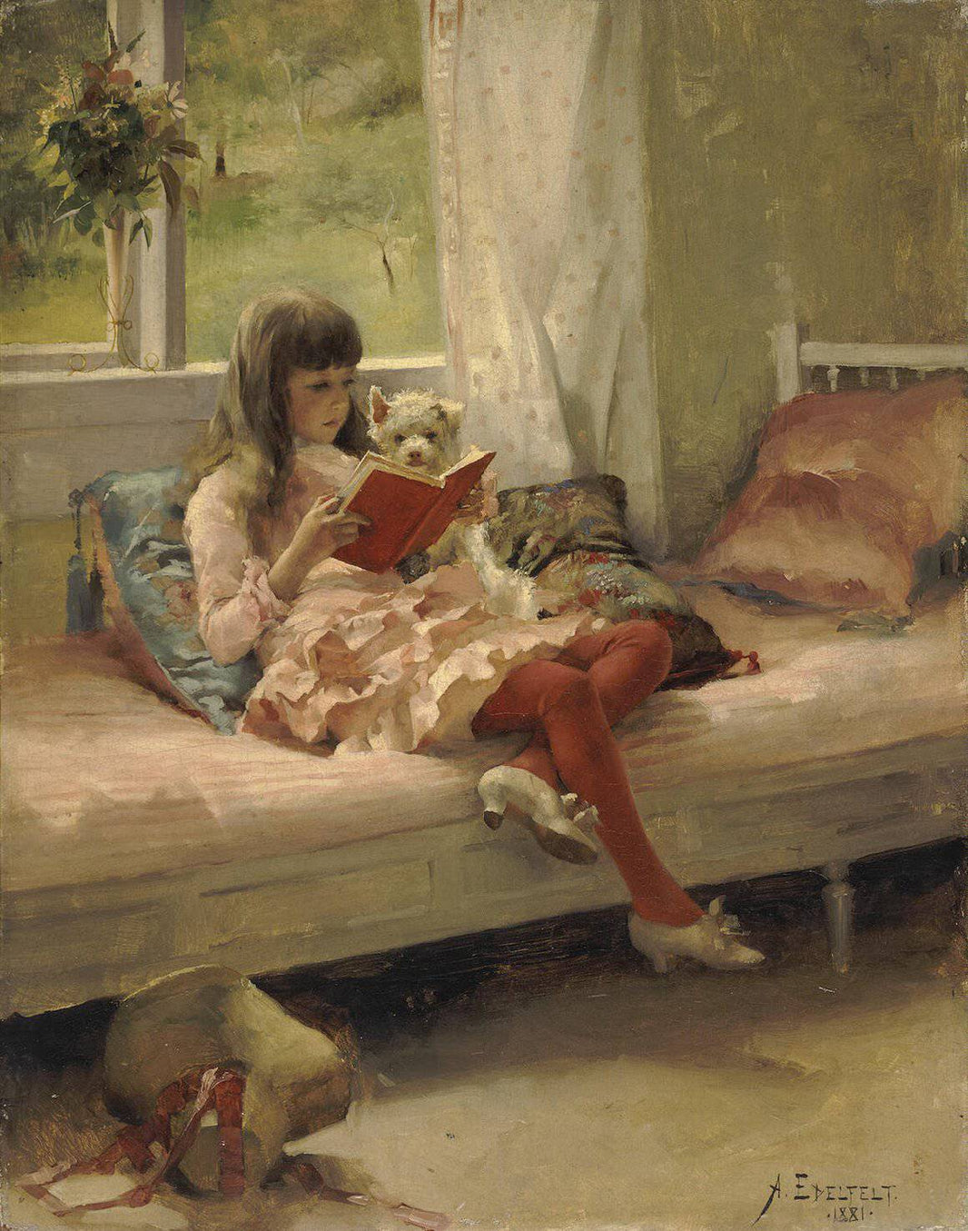 Good Friends (portrait of the Artist's Sister Bertha Edelfelt) by Albert Edelfelt — hand-painted portrait oil painting reproduction on canvas
