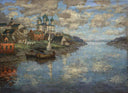 View from a River on Old Town by Konstantin Gorbatov — hand-painted landscape oil painting reproduction on canvas