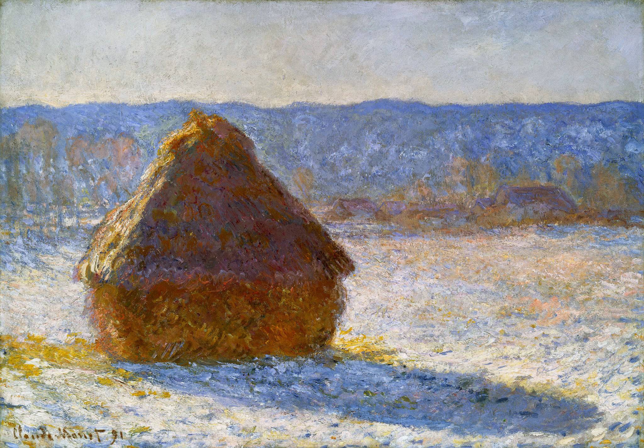 Grainstack, Snow Effect, Morning - Claude Monet