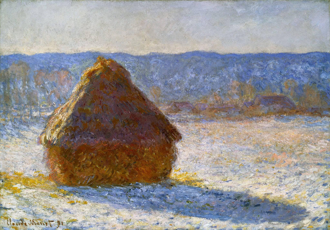 Grainstack, Snow Effect, Morning by Claude Monet — hand-painted landscape oil painting reproduction on canvas