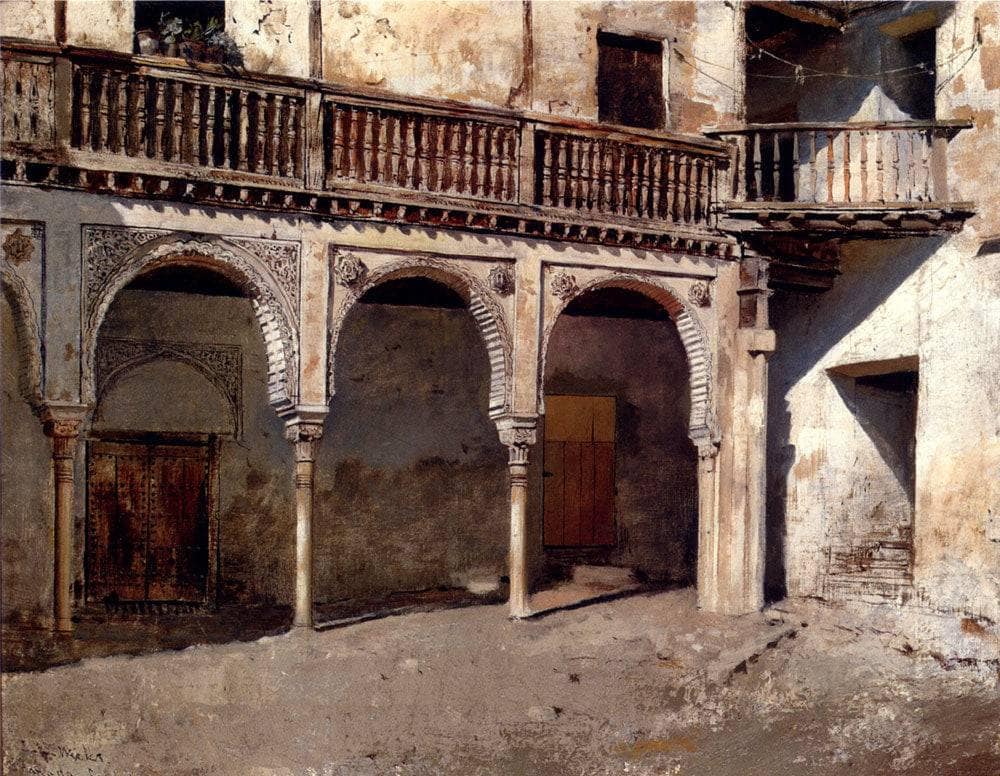 Granada Courtyard by Edwin Lord Weeks — hand-painted architectural oil painting reproduction on canvas