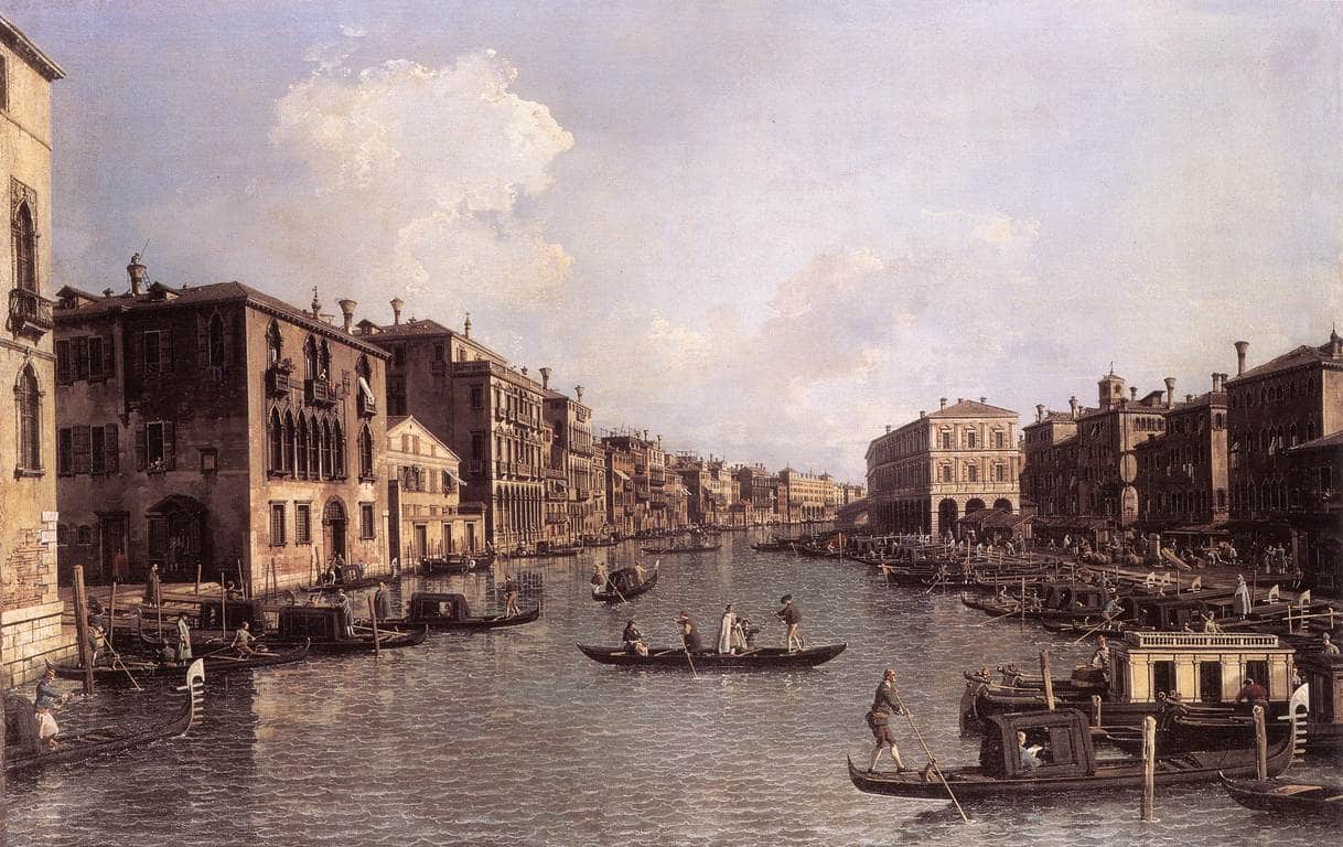 Grand Canal: Looking South East from the Campo Santa Sophia to the Rialto Bridge - Canaletto