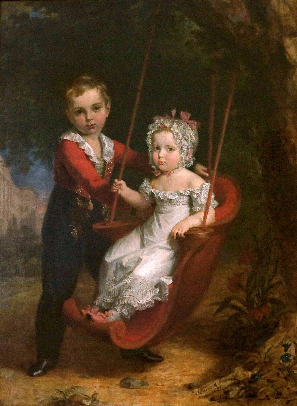 Grand Duke Alexander Nikolaevich (future Tsar Alexander II of Russia) with His Younger Sister, Grand Duchess Maria Nikolaevna by George Dawe, hand-painted portrait oil painting reproduction on canvas