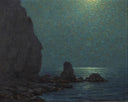 Catalina Island Coast Under a Moonlit Sky by Granville Redmond — seascapes oil painting wall art, Tonalism