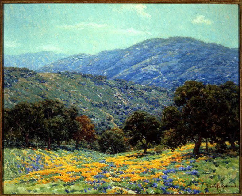 Flowers Under the Oaks by Granville Redmond — hand-painted botanical oil painting reproduction on canvas