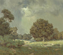 Wildflowers Under Grey Skies (the Coming Storm) by Granville Redmond — rural oil painting wall art, Tonalism