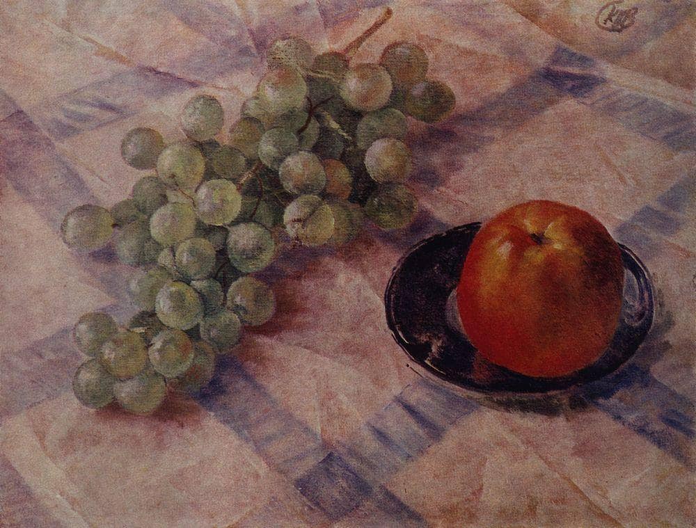 Grapes and apples by Kuzma Petrov-Vodkin — hand-painted photography oil painting reproduction on canvas