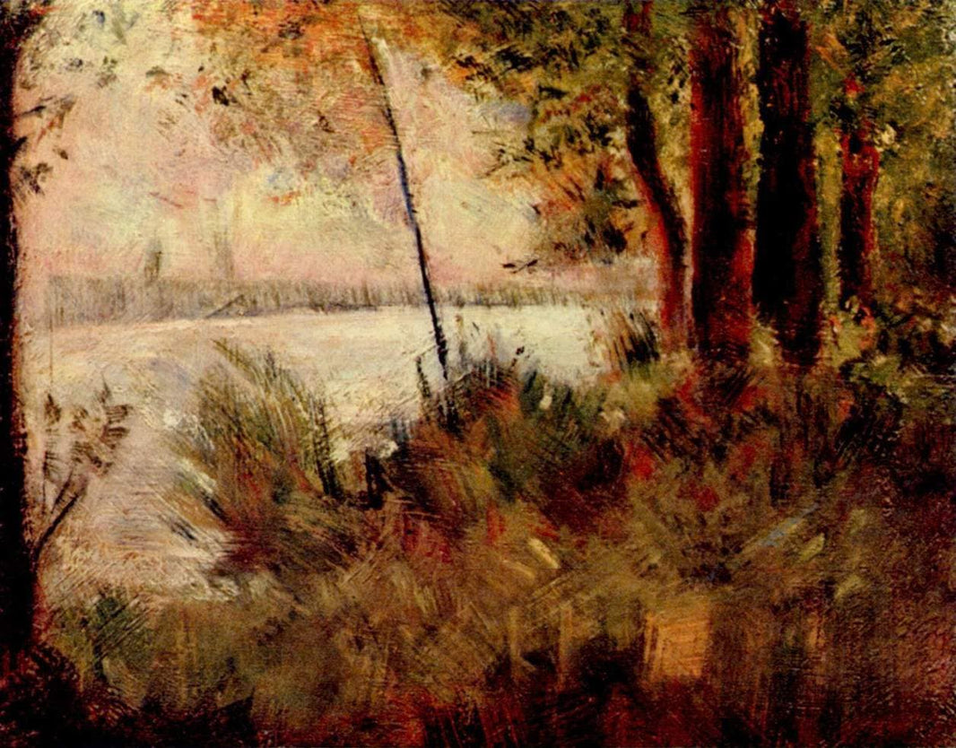 Grassy Riverbank by Georges Seurat — hand-painted botanical oil painting reproduction on canvas