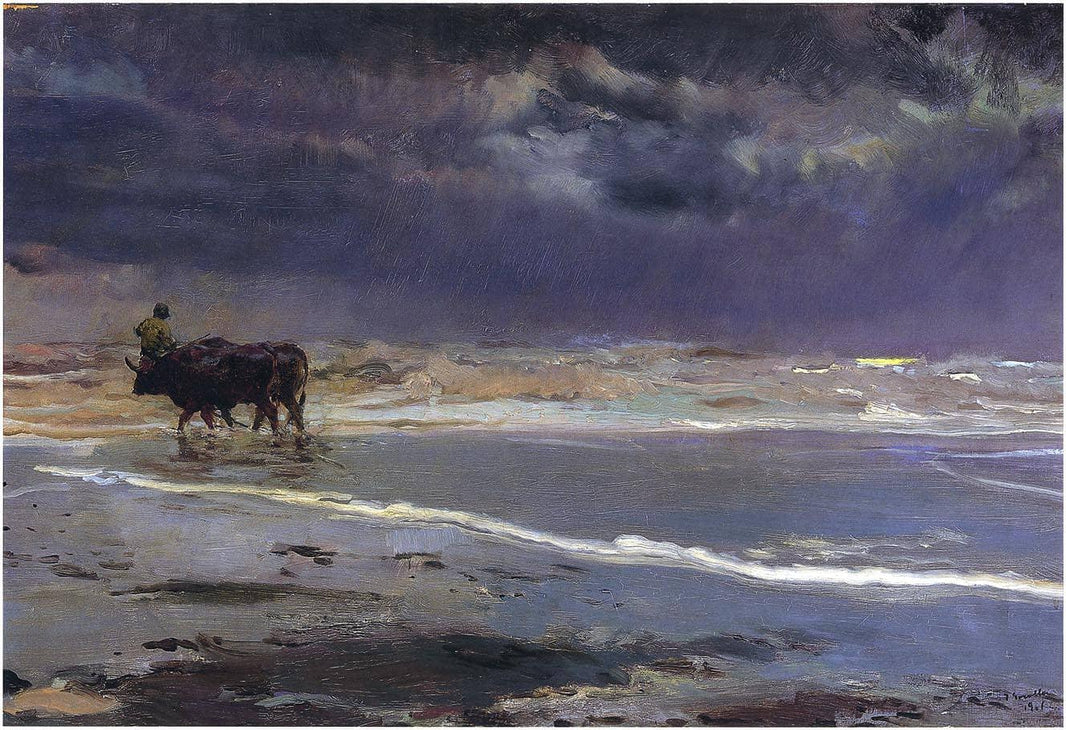 Gray day on Valencia beach by Joaquín Sorolla — hand-painted landscape oil painting reproduction on canvas
