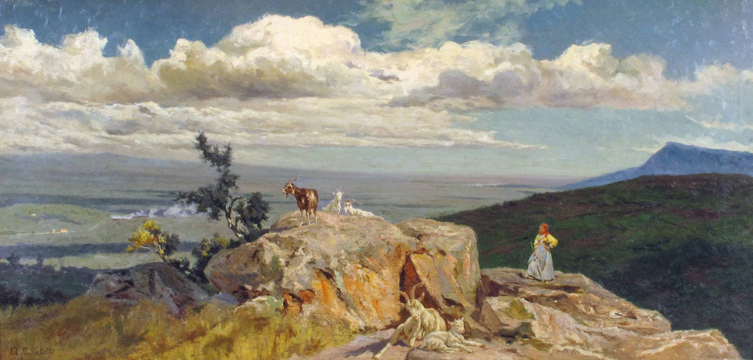 Grazing in the Roman countryside by Aurelio Tiratelli, hand-painted landscape oil painting reproduction on canvas