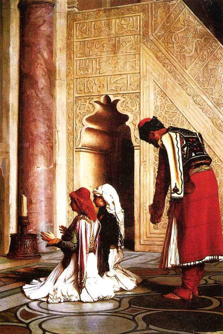 Greek youths who are being converted to Islam - Young Greeks at the Mosque by Jean-Leon Gerome — hand-painted cultural oil painting reproduction on canvas