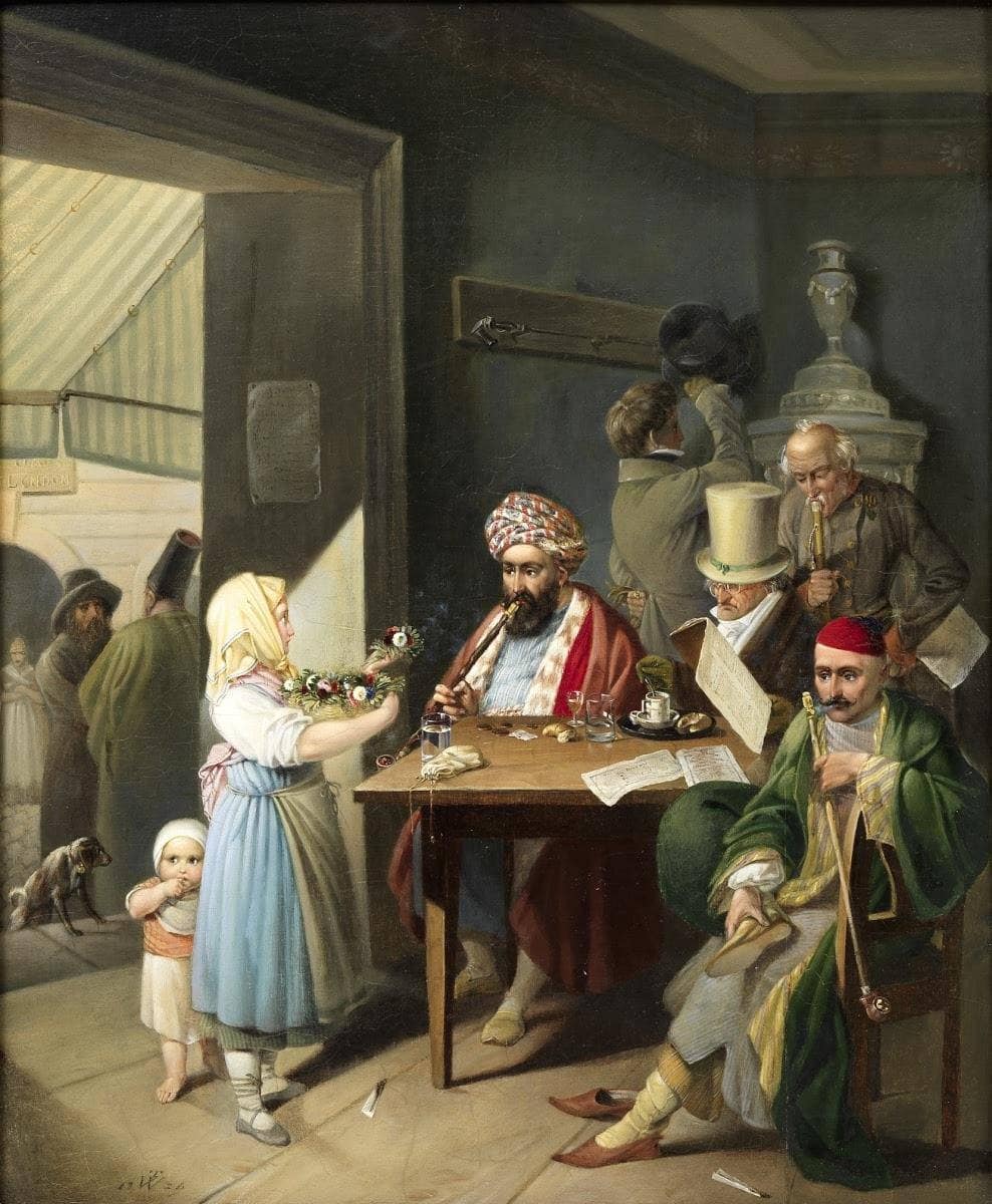 Greeks and Turks in a Viennese Coffeehouse by Theodor Leopold Weller — hand-painted portrait oil painting reproduction on canvas