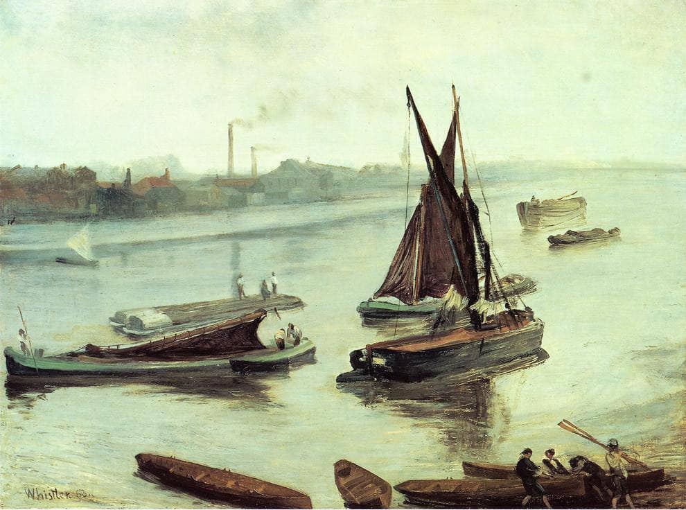 Grey and Silver Old Battersea Reach by James McNeill Whistler — hand-painted landscape oil painting reproduction on canvas