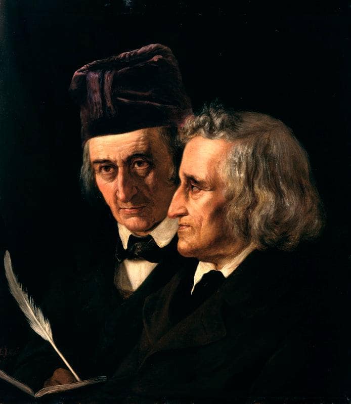 Double portrait of the brothers Jacob and Wilhelm Grimm (right: Jacob Grimm; left: Wilhelm Grimm) by Elisabeth Jerichau-Baumann — hand-painted portrait oil painting reproduction on canvas