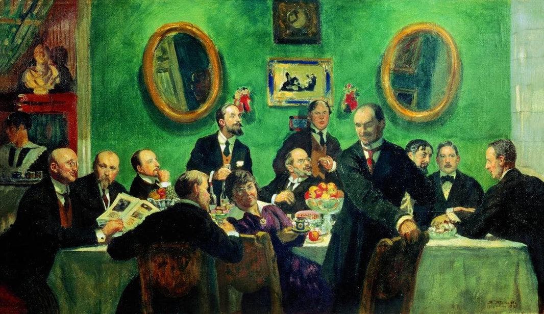 Group portrait of painters of the World of Art by Boris Kustodiev — hand-painted portrait oil painting reproduction on canvas
