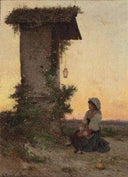Devotional at the marterl by Guerrino Guardabassi — female oil painting wall art, Realism