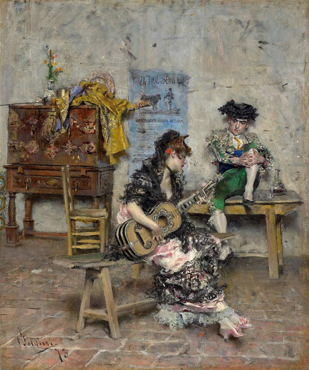 Guitar player by Giovanni Boldini — hand-painted portrait oil painting reproduction on canvas