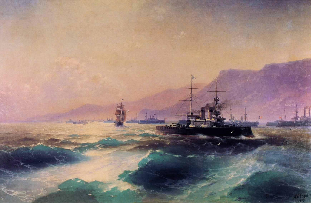Gunboat off Crete by Ivan Aivazovsky — hand-painted landscape oil painting reproduction on canvas