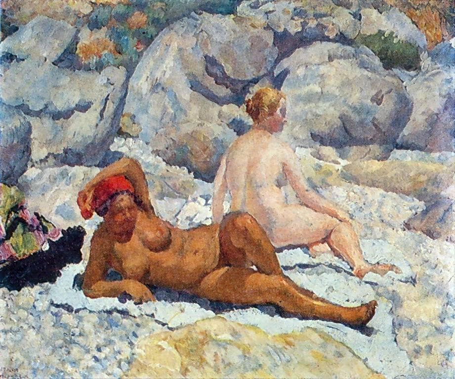 Gurzuf. Women's beach by Ilya Mashkov — hand-painted landscape oil painting reproduction on canvas