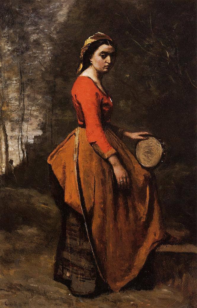 Gypsy with a Basque Tamborine by Camille Corot — hand-painted portrait oil painting reproduction on canvas