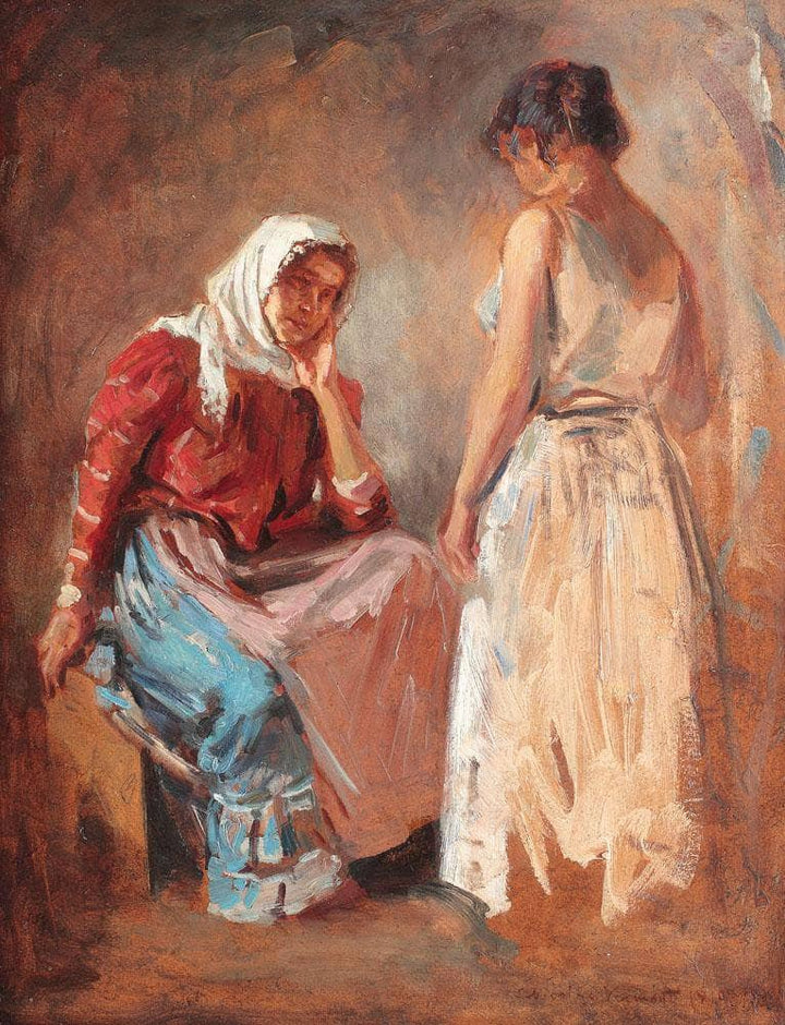 Gypsy Women Talking by Nicolae Vermont — hand-painted portrait oil painting reproduction on canvas
