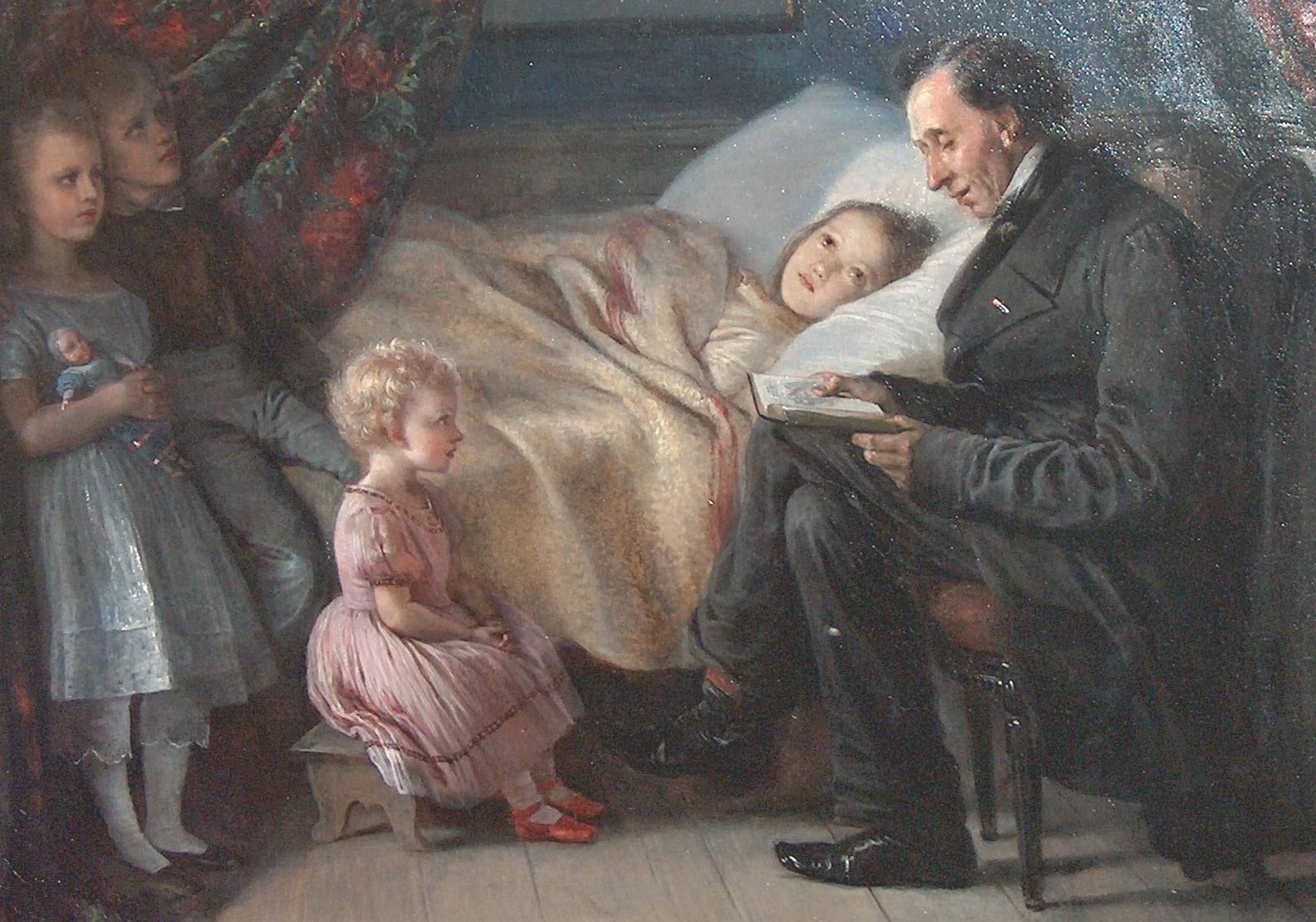 H C. Andersen reads the story "The Angel" for the children of the painter - Elisabeth Jerichau-Baumann