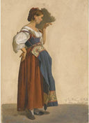 An Italian woman in local costume in profile to the right (April 1828) by Theodor Leopold Weller — male oil painting wall art, Romanticism
