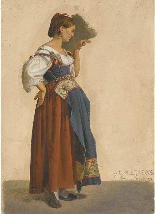 An Italian woman in local costume in profile to the right (April 1828)